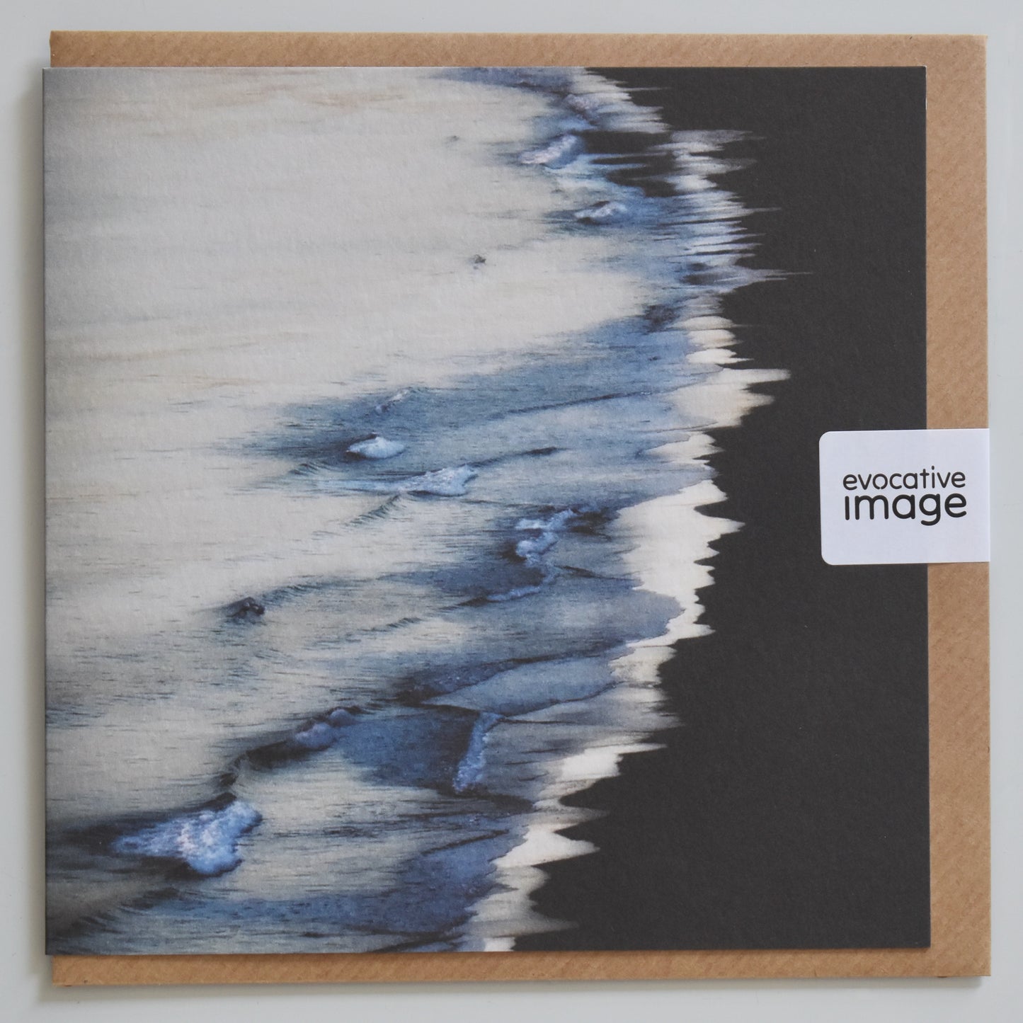 Abstract coastal art card, moody, shoreline, evocative image, with envelope